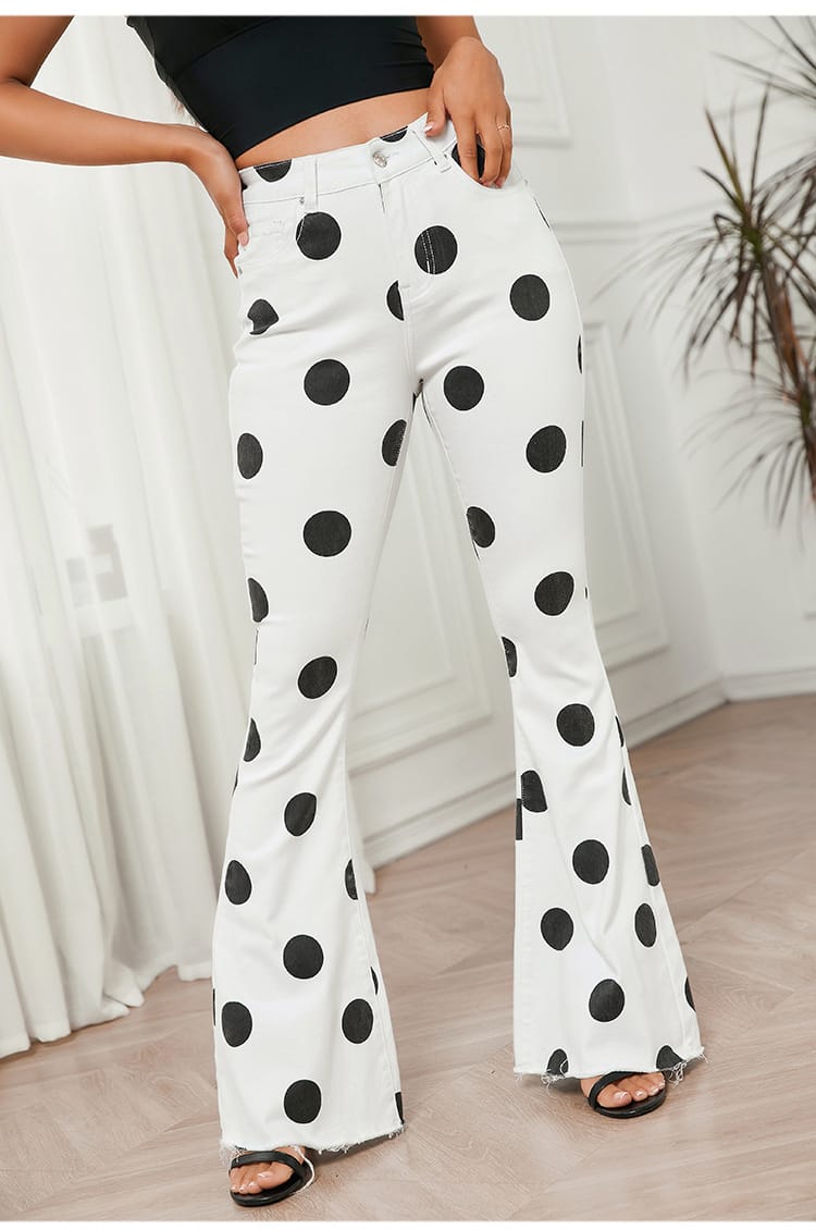 Mid-High Waist Polka Dot Pattern Bell 